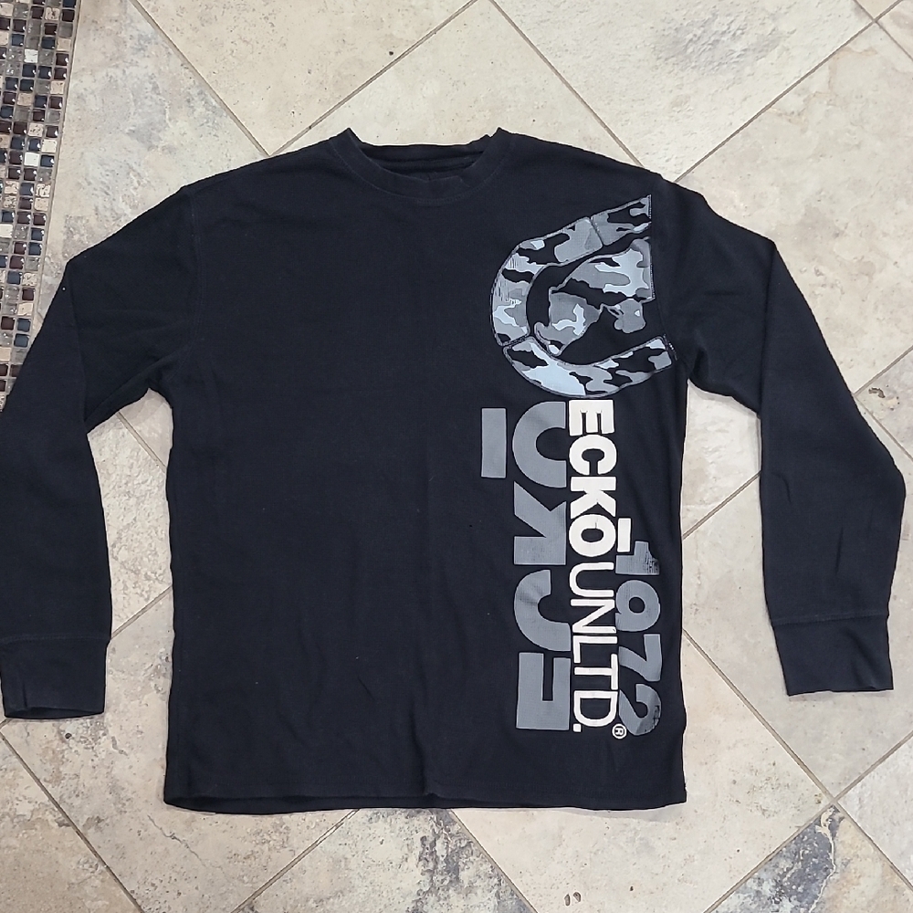 Ecko Unlimited Black Graphic Long Sleeve Tee